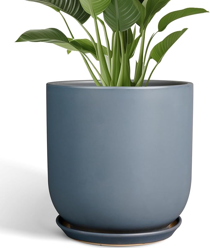 Pots for Plants 12 Inch - Ceramic Planter for Indoor Outdoor Plants Large Plant Pot with Drainage Hole and Saucer Outdoor Flower Pot Gray