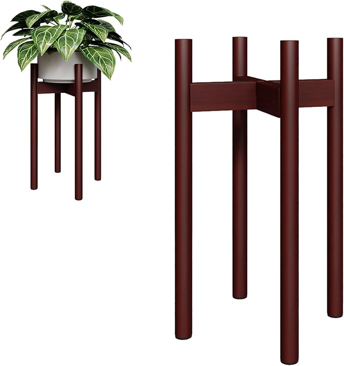 Adjustable Plant Stand Indoor, Bamboo Plant Holder 8 to 12 Inches, Small Tall Planter Stand for Indoor Plants, Single Floor Plant Stand for Living Room Balcony Bedroom, Reddish Brown