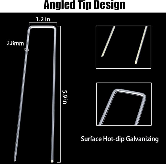 200 Pcs Garden Staples 6 Inch U-Shaped Landscape Staples,11 Gauge Heavy Galvanized Garden Staples are Suitable for Outdoor Fabric Irrigation Hoses, Artificial Turf Nails, Fixed Fences and Tents.