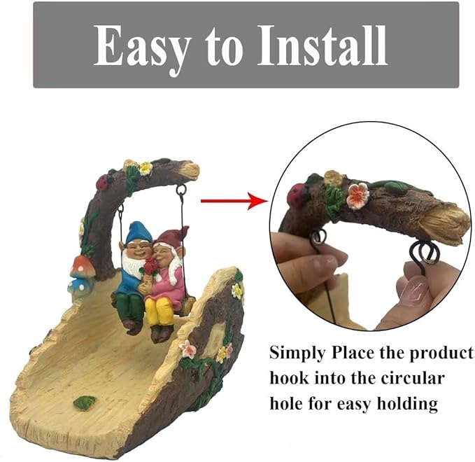 Gnome On The Swing Gutter Downspout Extension Decoration,Rain Downspout Diverter Garden Statue,Decorative Gutter Extension,Downspout Splash Block,Animal Resin Statue Outdoor Décor