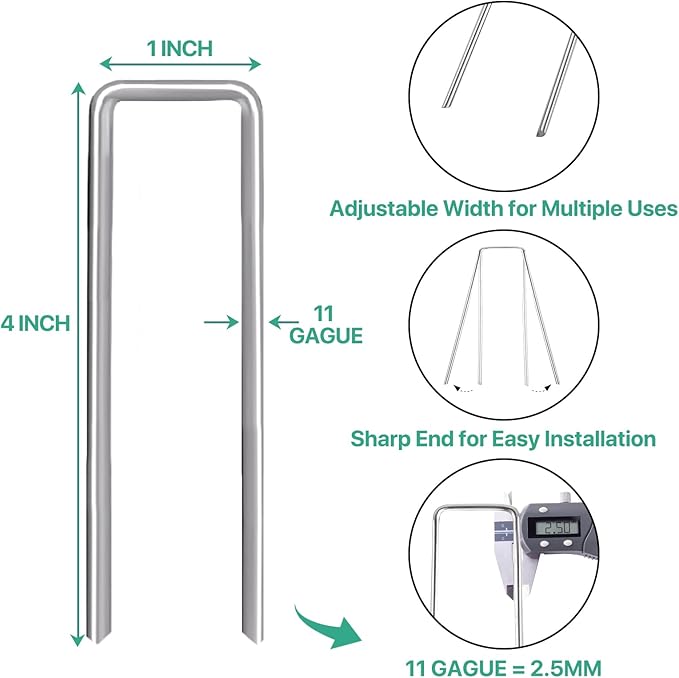 4 Inches Landscape Staples,Galvanized Garden Stakes Yard Stakes Garden Staples Prefect for Weed Barrier Fabric,11 Gauge Landscape pins for Tent,Balloons, Irrigation Tube. (100package, 4 inch)