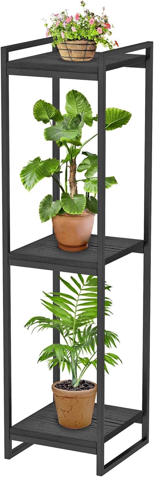 45" Tall Plant Stand Indoor, 3-Tier Modern Plant Shelf Corner Flower Pot Holder Organizer for Living Room Balcony Garden, Black