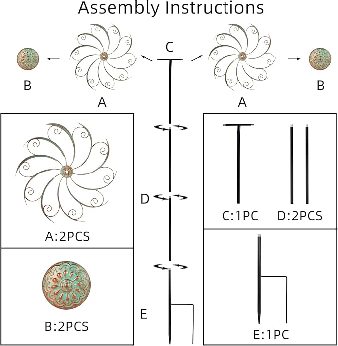 Wind Spinners Outdoor Wind Spinner Metal 13” Dia Wind Spinners for Yard and Garden Decor Pinwheels Wind Sculptures & Spinners(57” H)