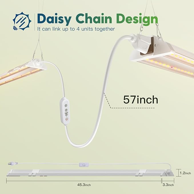 FREELICHT 4 Pack 4ft LED Grow Light with Timer, 60W (350W Equivalent), Sunlike Full Spectrum Integrated Plant Light for Hydroponic Indoor Plant Seedling Veg and Flower, Plug in with 3 Timing Modes