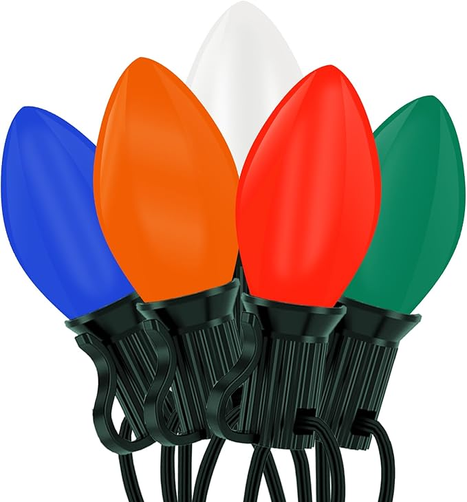 C7 Christmas Lights 25Ft 5 Multicolor Outdoor String Lights with 27 C7 Ceramic Bulbs, Vintage Christmas Decorations UL Listed for Outdoor Indoor Holiday Party Wedding Patio Garden