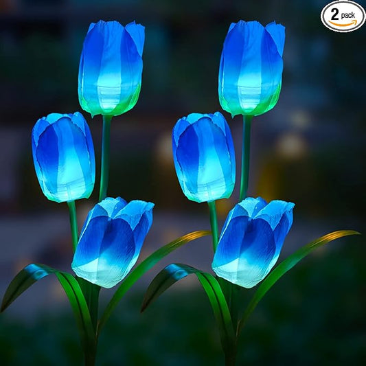 Veesee Solar Garden Stake Night Lights,Artifitical Solar Forever Tulip Flowers Lamp,Led Multi-Color Changing,Waterproof Landscape Lighting for Christmas Yard Lawn Patio Walkway Décor-Blue