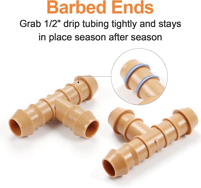 35 Pieces Drip Irrigation Tee Fittings, 1/2'' Drip Line Barbed Tee Connectors for 1/2 Inch Irrigation Tubing 3-Way Connector for Garden Drip Sprinkler Systems