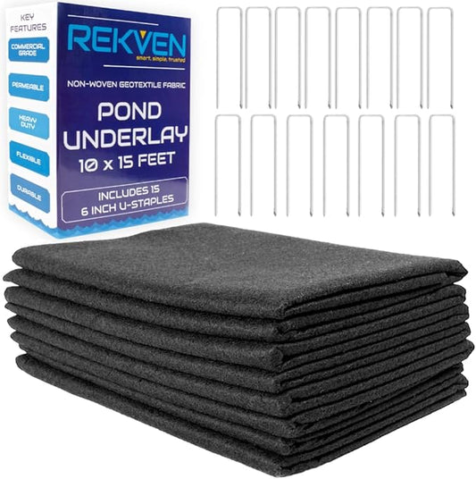 10 x 15 Feet Pond Liner Underlayment Non Woven Geotextile with 15 U-Pins