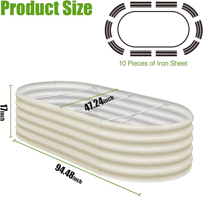 SnugNiture Galvanized Raised Garden Bed, 8x4x1.5ft Oval Metal Planter Box for Planting Outdoor Plants Vegetables