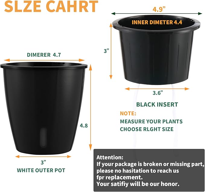 Planterhoma 5 Inch Self Watering Pots for Indoor Plants, 6 Packs African Violet Pots with Water Indicator and Black Wick Pots, Self Watering Planters for Devil's Ivy, Indoor Plant Pots, Black