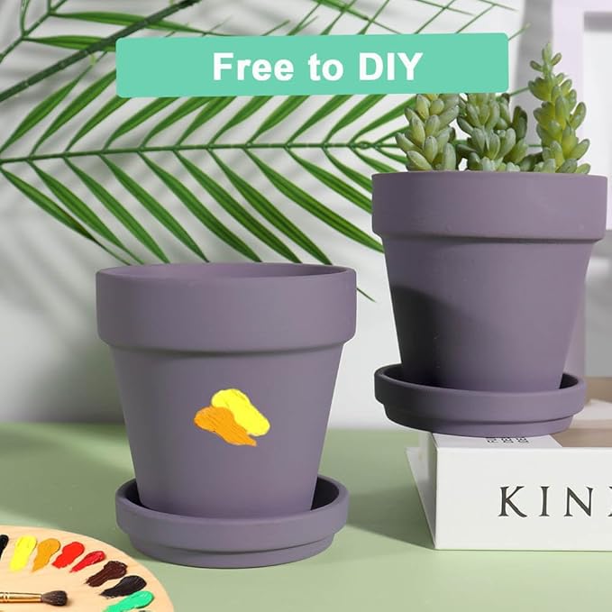 vensovo 6 Inch Purple Terracotta & Clay Pots for Plant with Saucer - 4 Pack Medium Terra Cotta Planter with Drainage Hole, Flowerpot for Indoor Outdoor Plants, Crafts, Wedding Favor