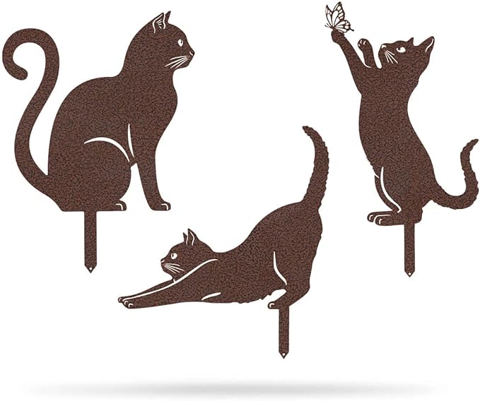 RealSteel I 3 Pack Steel Cat Garden Decor I Outdoor Yard Decorations I Gift for Cat Lovers I Lawn Ornaments and Statues I Garden Signs Decorative Outdoor - Penny Vein