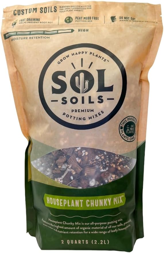 Sol Soils Chunky Houseplant Mix - Fast Draining Soil for Indoor Plants with Coco Coir Chips, Perlite, & Pumice, 2 Quart