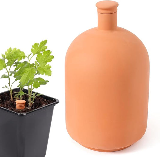 Large 10×6×6inch Terra Cotta Watering Pots 110oz Terra Cotta Watering Terracotta Watering Spikes Self Watering Planter Watering Pot with Lid for Outdoor & Indoor Plants