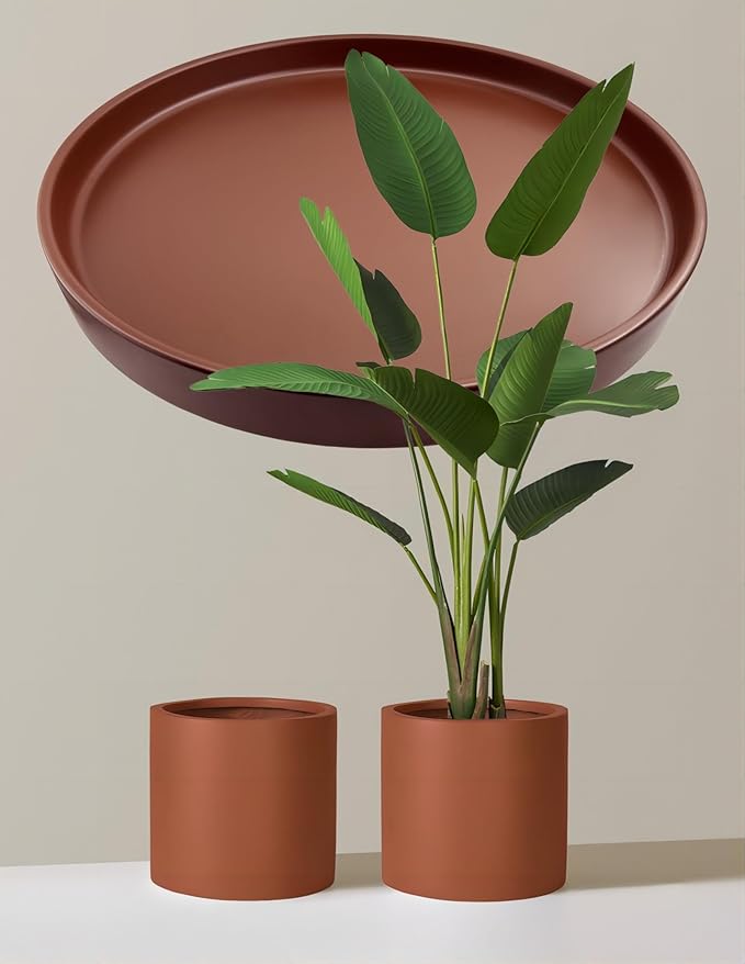 2 Pack Ceramic Plant Saucer Pot Tray 8 Inch, Planter Saucers 4 5 6 7 8 9 10 11 12 13 Inch for Indoors Outdoor, Durable Sturdy Flower Drainage drip Water Tray for Glazed Pots Base (8.5 Inch-Brown)