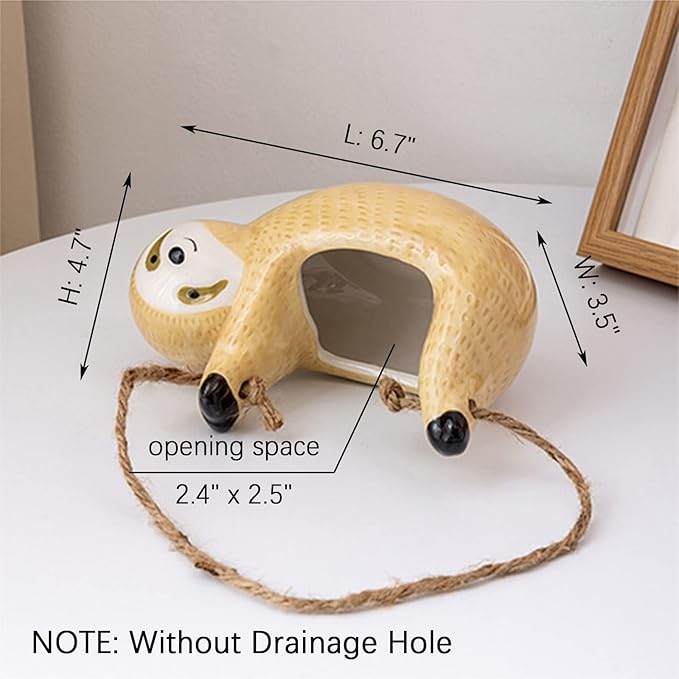 Gardening Gifts for Women, Sloth Gifts, Plant Gifts for Plant Lover Gardener Lady Mom, Cute Garden Gifts, Friend Birthday Gift, Ceramic Sloth Hanging Planter Pot for Indoor Plants Succulent Cactus