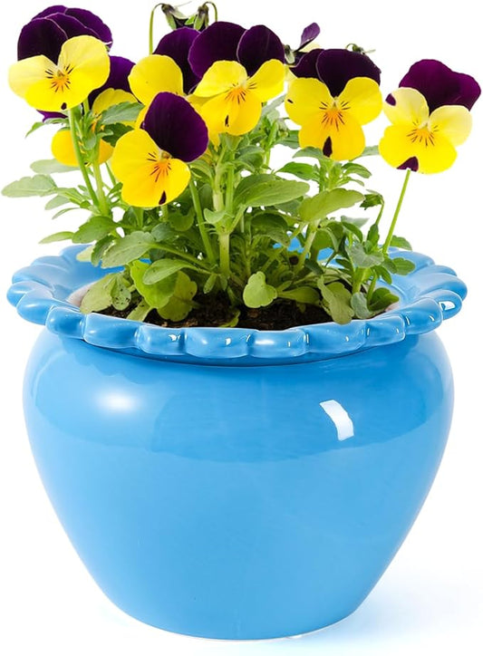 10.5in Large Ceramic Planters for Indoor Plants Blue Self-Watering Terracotta Planter Green Dolomite Clay Morden Decor Simple Irrigation Terracotta Clay Pots with Creamic Reservoir