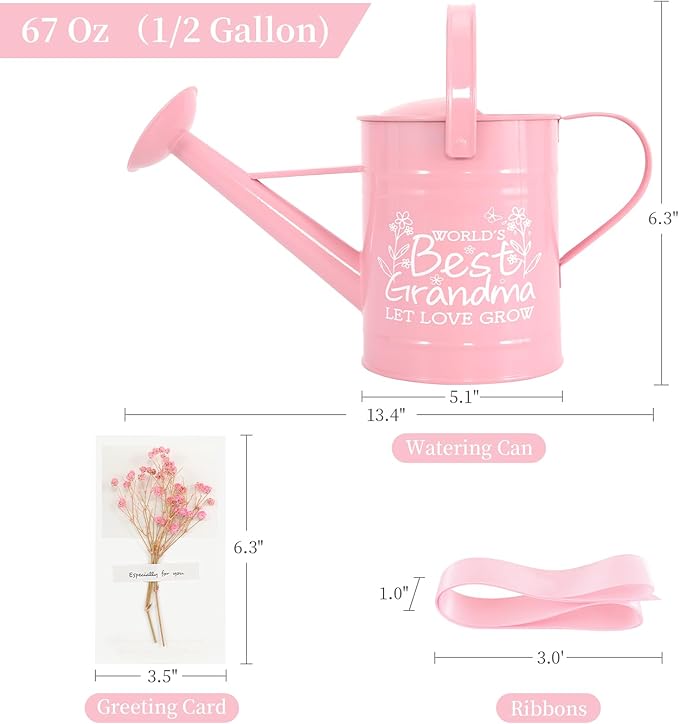 Gifts for Grandma, Gardening Gifts for Women,Grandma Gifts from Grandkids, Best Gifts for Grandma, Nana,Mimi,Gigi, Oma, Metal Watering Can for Indoor Plants,1/2 Gallon,Pink ﻿