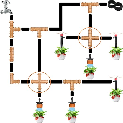 12 Pieces Drip Irrigation Barbed Cross Fittings： 1/2 Inch Drip Line 4 Way Connectors for 1/2" Drip Irrigation Tubing Irrigation System Replacement Parts for Sprinkler Systems