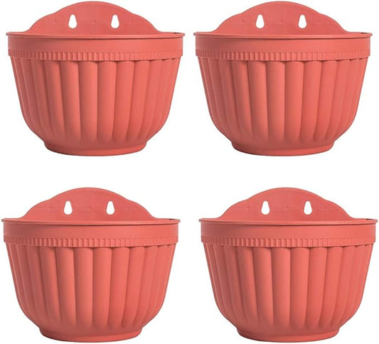 4 Pack Brick Red Wall Hanging Planter Pot Vertical Garden Living Wall Mount Window Hang Indoor Outdoor Plant Flower Basket for Kitchen Herbs Balcony Railing Shelf Fence Bedroom Trellis Decor Modern
