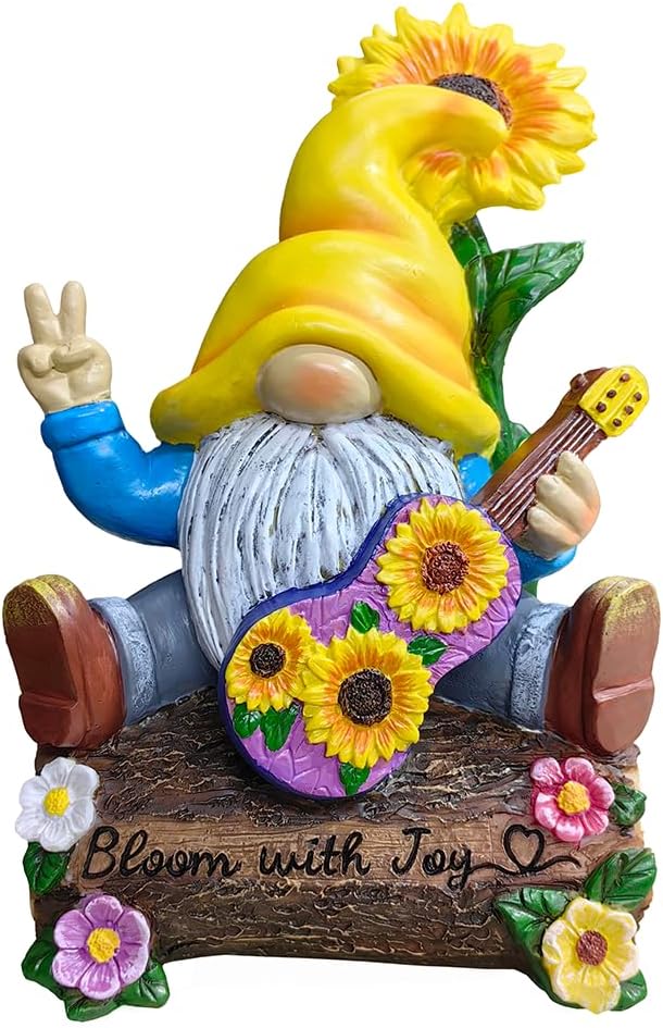 Spring & Summer-Themed Garden Statues – Adorable Outdoor Decor for Lawn, Patio & Porch (Bloom with Joy Sunflower Gnome 10" Garden Statue Figurine with Guitar, Spring and Summer Home Decoration)