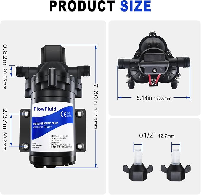 12V DC Water Pressure Booster Diaphragm Pump for RV,45PSI 4GPM Washdown Fresh Self Priming Electric Pump for Boats with Filter, Transfer On Demand Pump for Marine Yacht Caravan Garden Hose