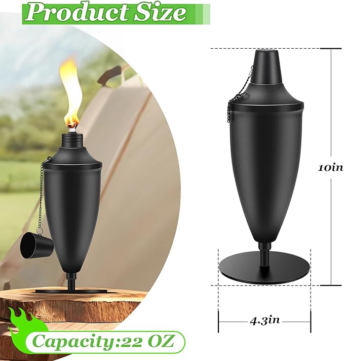 2 Pack Metal Tabletop Torches,22 oz Citronella Torches for Outside, Refillable Outdoor Flame Torch Light, Comes with Wicks and Covers, Ideal for Parties, Landscape, Garden Decor, DIY