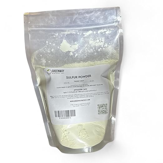 Greenway Biotech Organic Sulfur Powder Fertilizer for Plants - Required to Lower pH & Improve Sulfur Deficiencies- Essential Nutrients for Plant Growth with Macronutrients - 1 Pound