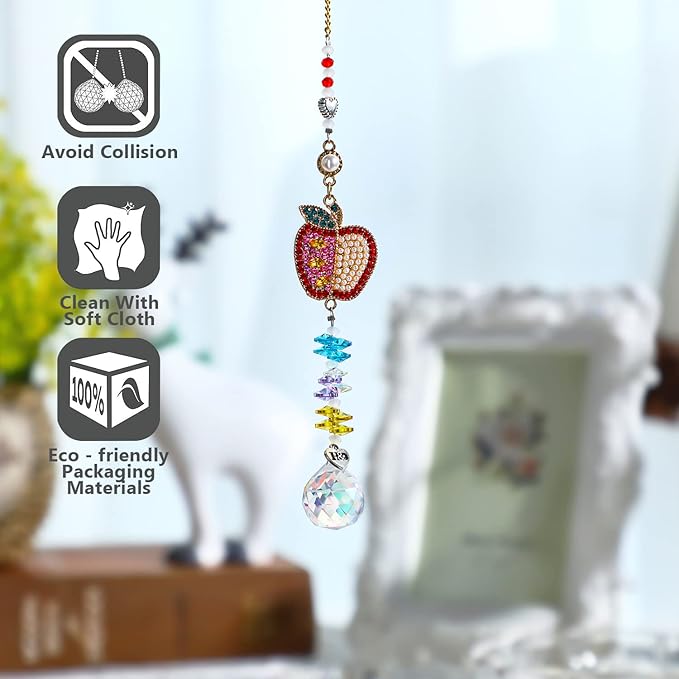 H&D HYALINE & DORA Set of 2 Crystal Sun Catchers Christmas Apple Pendant with Rhinestones, Hanging Colorful Crystal Ball Prism Sun Catcher for Home Wedding Party Christmas Garden Decor