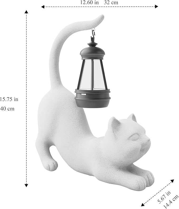 Solar Cat Garden Statue 15 Inch Porch Patio Decor for Outside Yard Decoration Outdoor Unique Housewarming Gardening Birthday Gifts for Cat Lovers Women Grandma