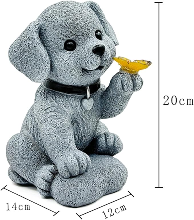 Solar Dog Outdoor Statues Garden Decor with Butterfly LED Lights Dog Statues for Patio Balcony Yard Lawn Ornament, Birthday Mother Day Gardening Gifts for Mom Grandma Women