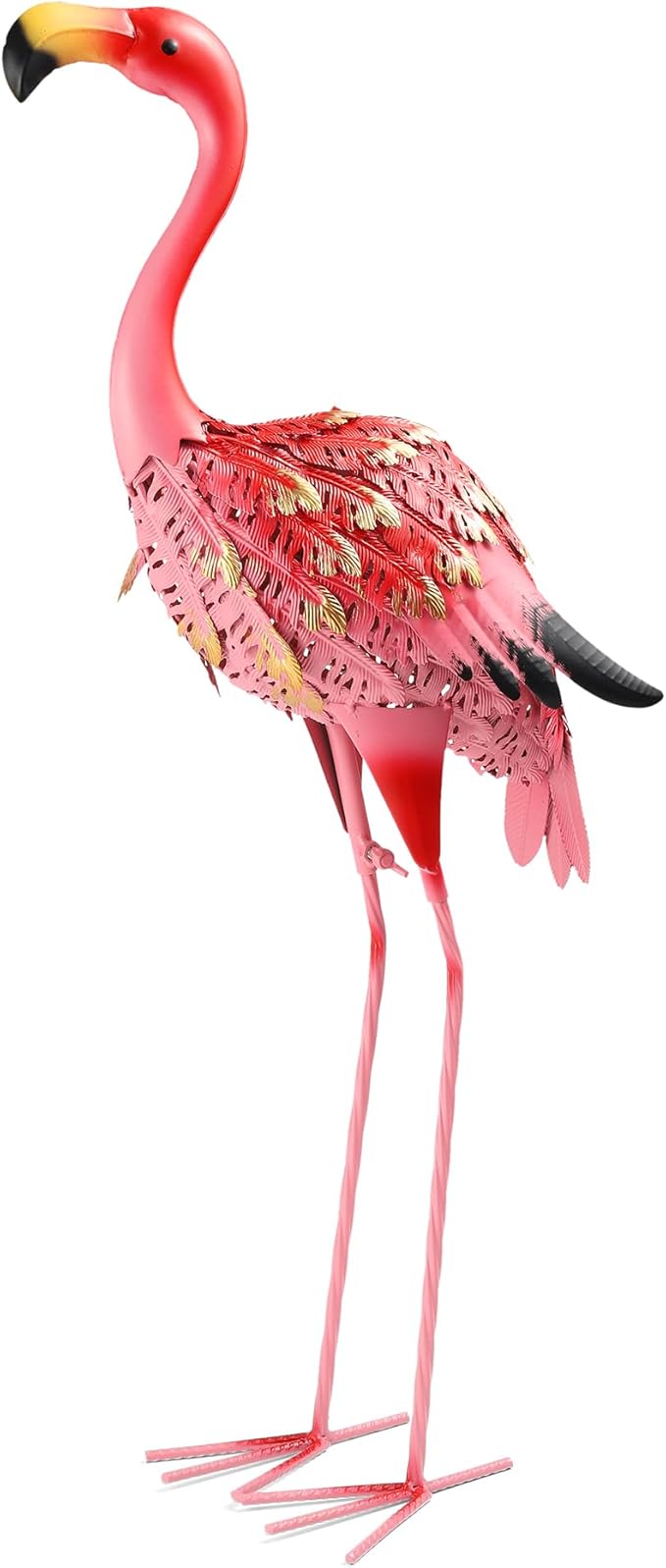 Garden Statues Flamingo Sculptures Metal Yard Art, Pink Bird Art Outdoor Backyard Decor Patio Lawn Porch Ornament Flamingo Yard Decoration (Red with Gold)