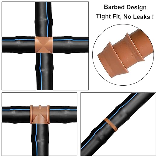 Drip Irrigation Fittings Kit for 1/2 inch Tube (0.600”ID), 38 Pieces Drip Irrigation Parts 1/2" Drip Line Connectors - 14 Couplings, 9 Tees, 6 Elbows, 6 End Caps, 3 Cross Connectors