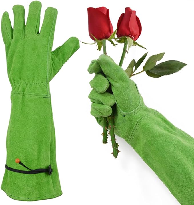 Professional Thorn Proof Gardening Gloves for Women and Men Rose Pruning & Cactus Trimming, Long Sleeve Heavy Duty Ladies Garden Gloves, Cowhide Leather (Small, Green)