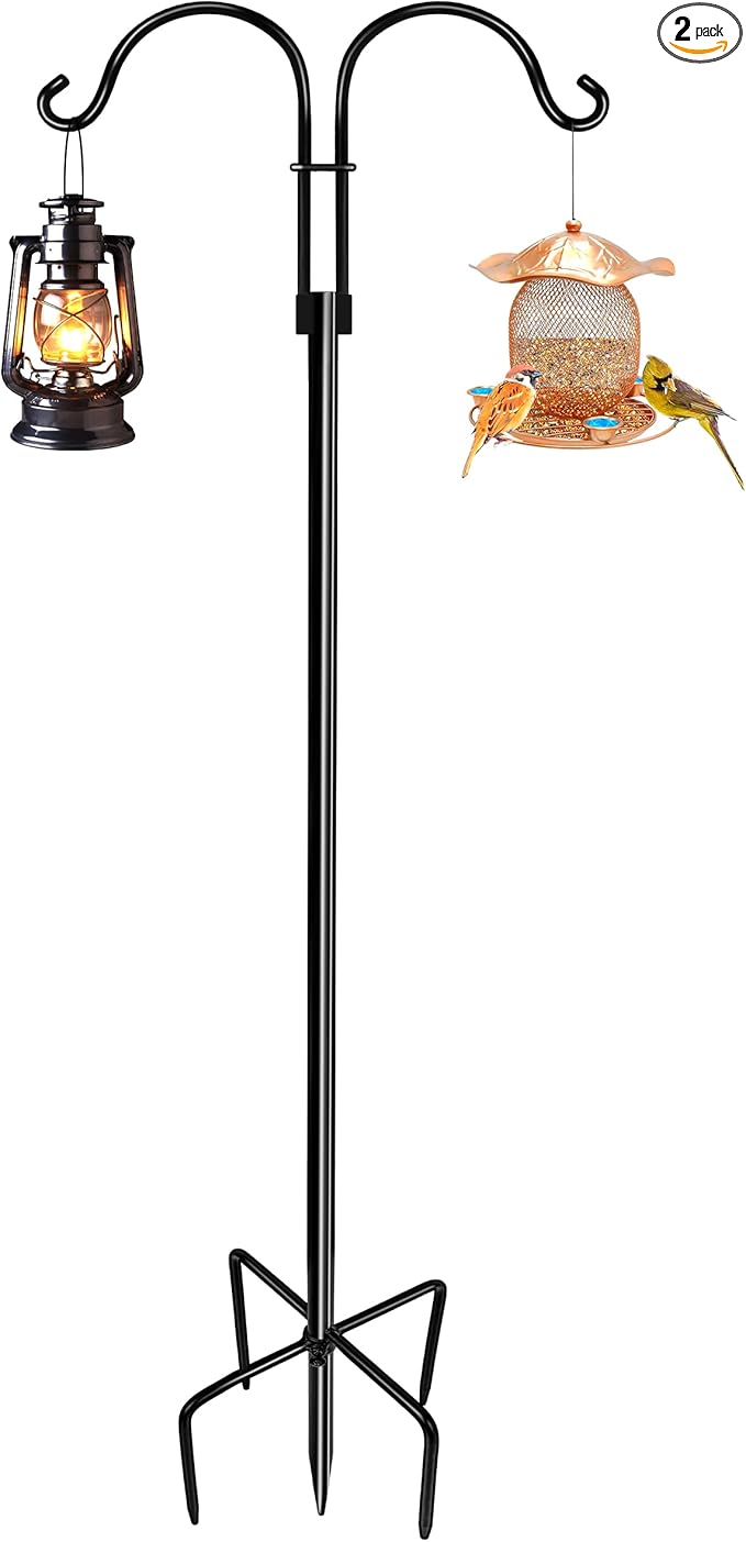 Double Shepherds Hooks for Outdoor (1Pack,76 inch) Heavy Duty Adjustable Bird Feeder Pole Garden Decor Shepherds Hook for Hanging Bird Feeder, Plant Baskets, Hummingbird Feeder for Outside