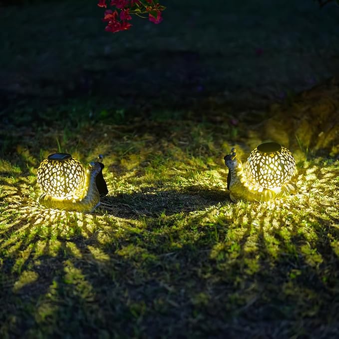 2 Pcs Snail Solar Lanterns Outdoor Waterproof, Metal Table LED Solar Lantern for Patio Porch Pathway Decor