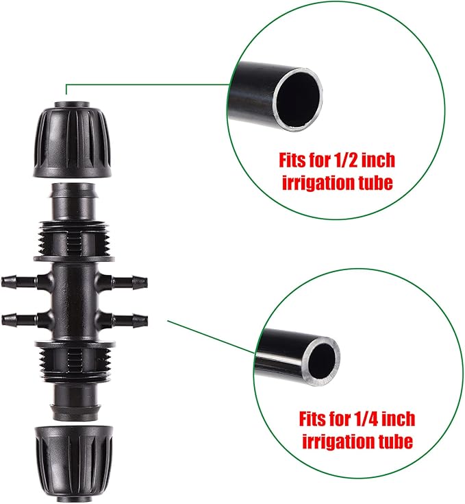 Barbed Tee 1/2 Inch to 1/4 Inch Irrigation Tube Fittings for (1/2'' ID x 0.60''-0.63'' OD) 16mm Drip Tubing Anti-Drop Barbed Connectors,6-Way-10 Pcs