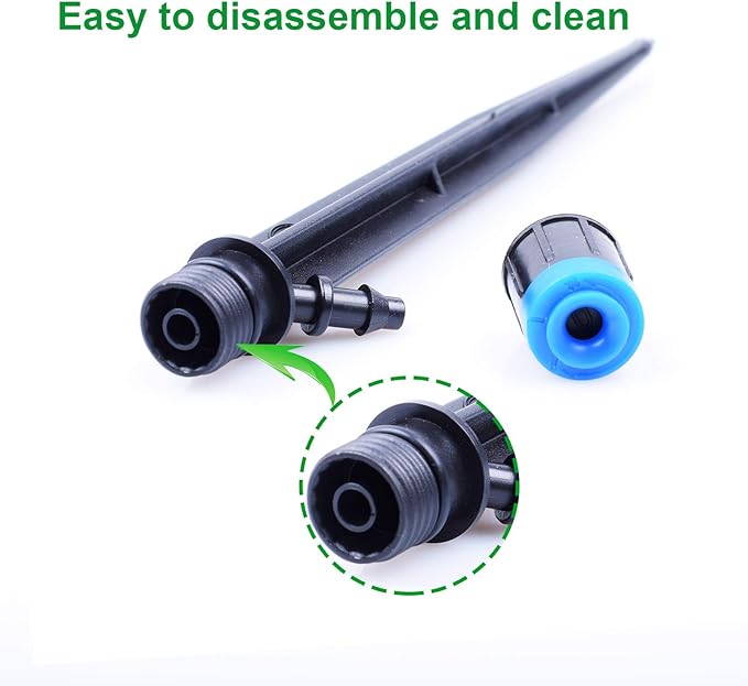 200PCS Drip Emitters Fan Shape with Stake Water Flow Adjustable for 1/4 inch Irrigation Tube Hose, 360 Degree Sprayer Perfect for Irrigation System Watering Kits for Garden Patio Lawn Flower Bed