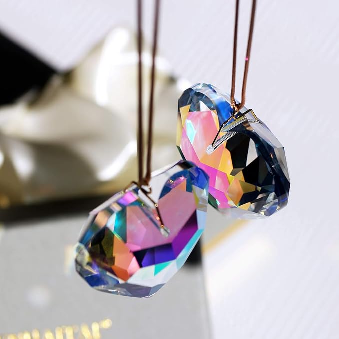 AB Color Heart Crystal Suncatcher, 2pc 45mm Hanging Prism for Windows, Outdoor Indoor Decoration, Rainbow Maker Gifts for Mom, Grandma, Friend