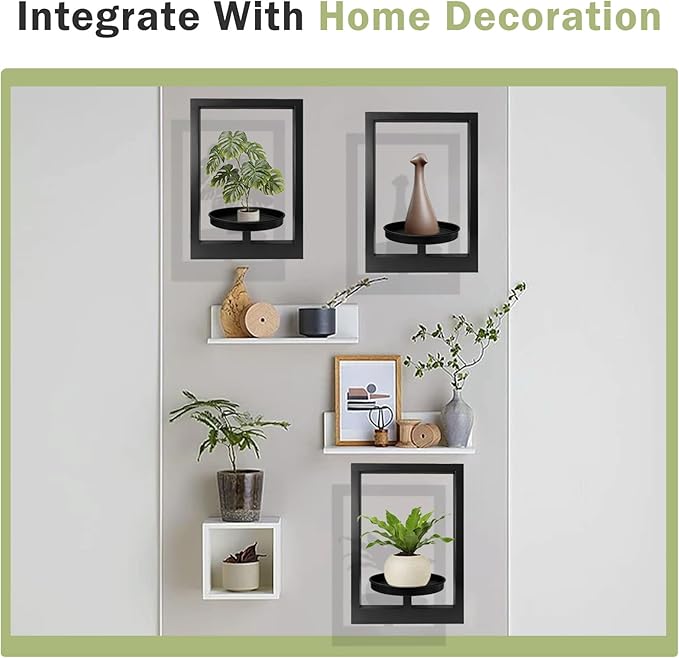 Picture Frame Plant Holder, Window Planter Hanger Shelves,Wall Mount Plants shelf Indoor Outdoor, Metal Hanging Planters Stand Decor,Modern Floating Ornament Rack Art for Home & Garden (Black 3pc)