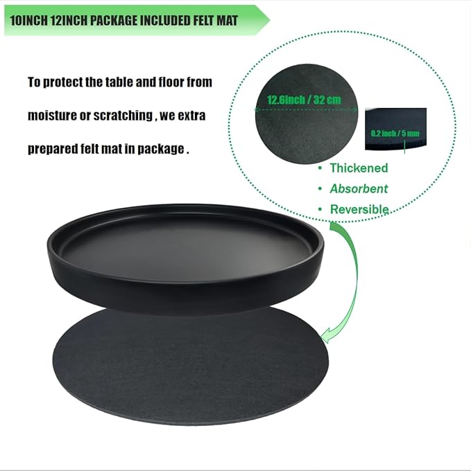 Ceramic Plant Saucer Pot Tray 12 Inch, Planter Saucers 4 5 6 7 8 9 10 11 12 Inch for Indoors Outdoor, Durable Sturdy Flower Drainage Tray for Glazed Pots Base (12.5 Inch-Black)