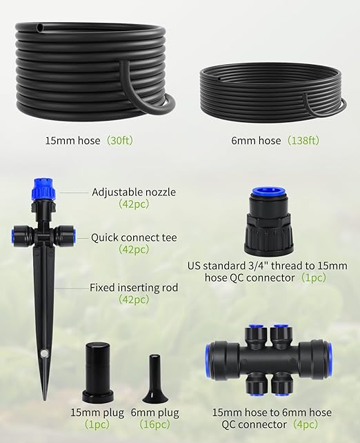 HIRALIY 168FT Garden Watering System, Drip Irrigation Kits for Plants, New Quick Connector, Blank Distribution Tubing, Saving Water Automatic Irrigation Equipment for Patio Lawn