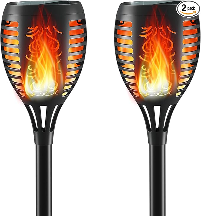 Solar Lights Upgraded 43" Tiki 96 LED Waterproof Flickering Flames Torch Lights Outdoor Solar Spotlights Landscape Decoration Lighting Dusk to Dawn Auto On/Off Security Torch Light (2 Pack)