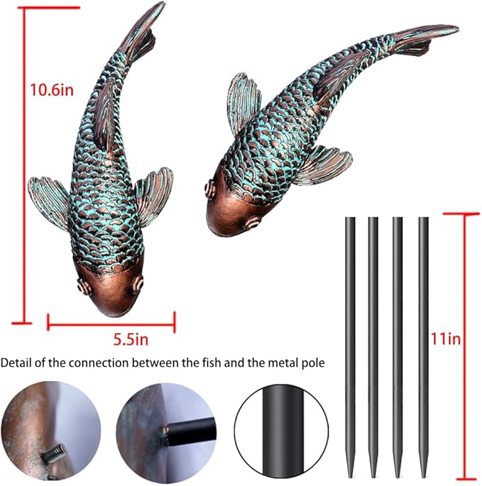Garden Statues, Koi Fish Decor, Set of 2 Antique Koi Fish Garden Statue,Fish Sculpture Garden for Outdoors, Patio Decor, Backyard and Home Kitchen Decoration