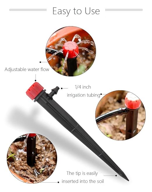 50pcs Drip Irrigation Emitters for 1/4" Irrigation Tubing,Adjustable 360 Degree Irrigation Dripper with 1/4" Barbed Coupling Fittings,Garden Drip Emitters for (4-7mm) Watering System Kit