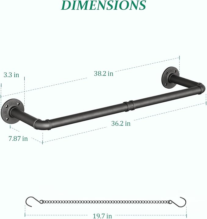 Plant Hanger Indoor, Hanging Planters Rod for Indoor Plants with 3 Hanging Chains, Wall Plant Hanging Rod for Window Ceiling, 38.2 Inch, Metal/Black, Pots Not Included…