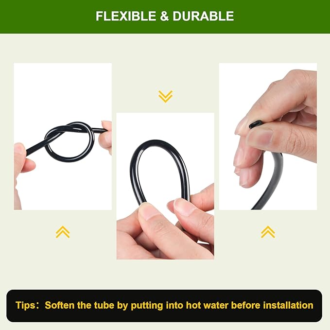 100FT 1/4 Inch Drip Irrigation Tubing, Distribution Hose Tube Kit Includes 2pcs 6-Way Connectors & 20pcs 1/4" Tee Splitters and End Plugs for Garden DIY Water-Saving Drip Irrigation System