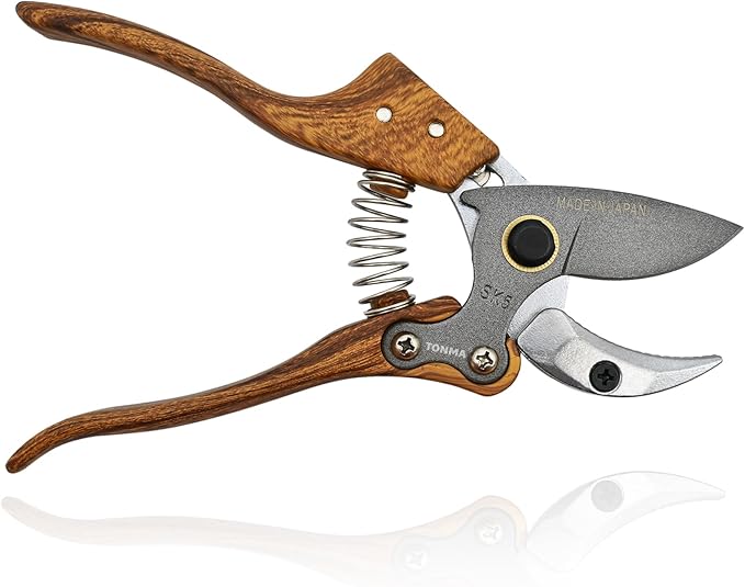 Anvil Pruning Shears [Made in Japan] Heavy Duty Garden Shears Secateurs, Japanese Gardening Scissors Plant Pruners Hedge Clippers, Ergonomic Imitation Wood Grain Aluminum Alloy Handle