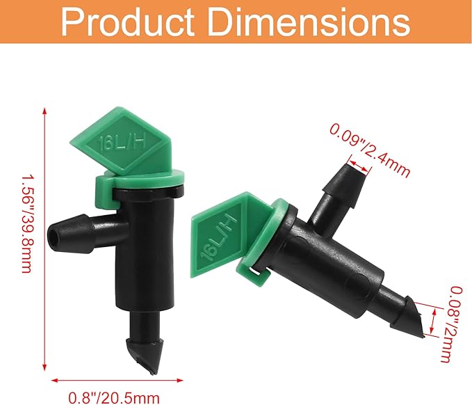 60 Pack 4GPH Drip Emitter Drip Emitters 16L/H Flag Irrigation Dripper for 4mm/7mm Hose for Garden Lawn, Green