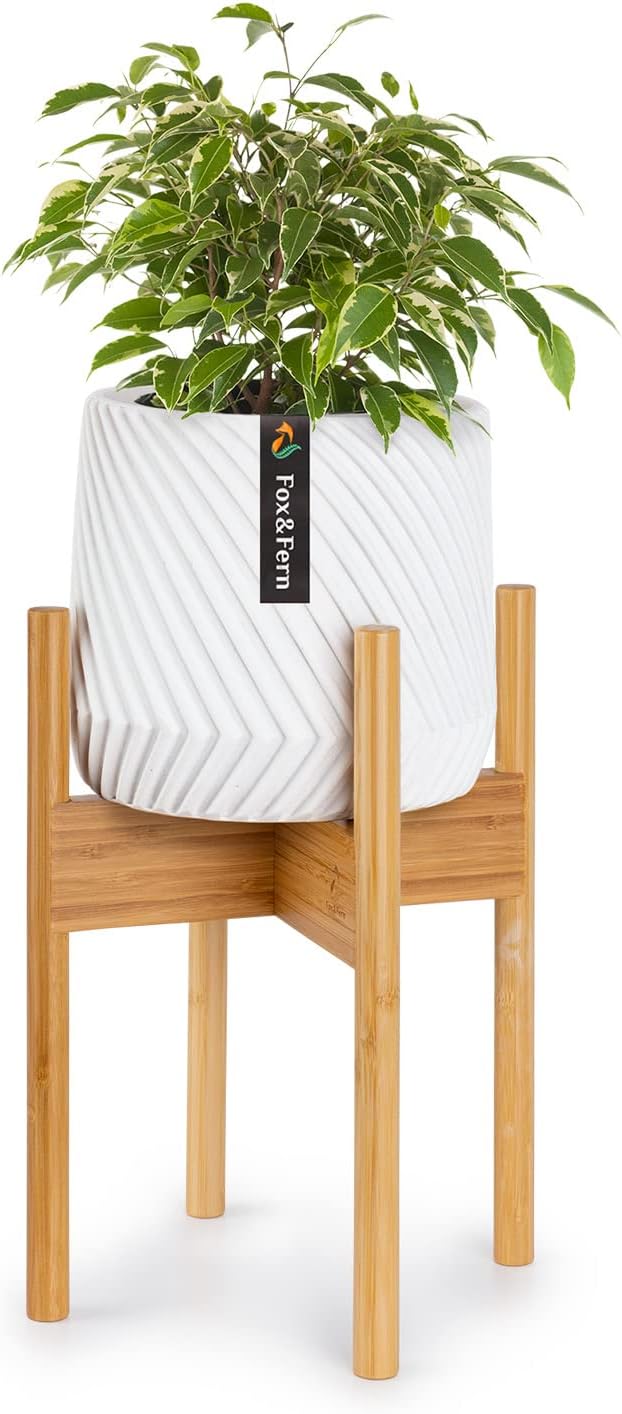 Fox & Fern Bamboo Plant Stand — 8 Inch Fixed Size Mid Century Plant Stand for Indoor Pots; Raised Flower Pot Holder for Indoors; Plug In Design; Two Height Options; Easy to Assemble - Bamboo